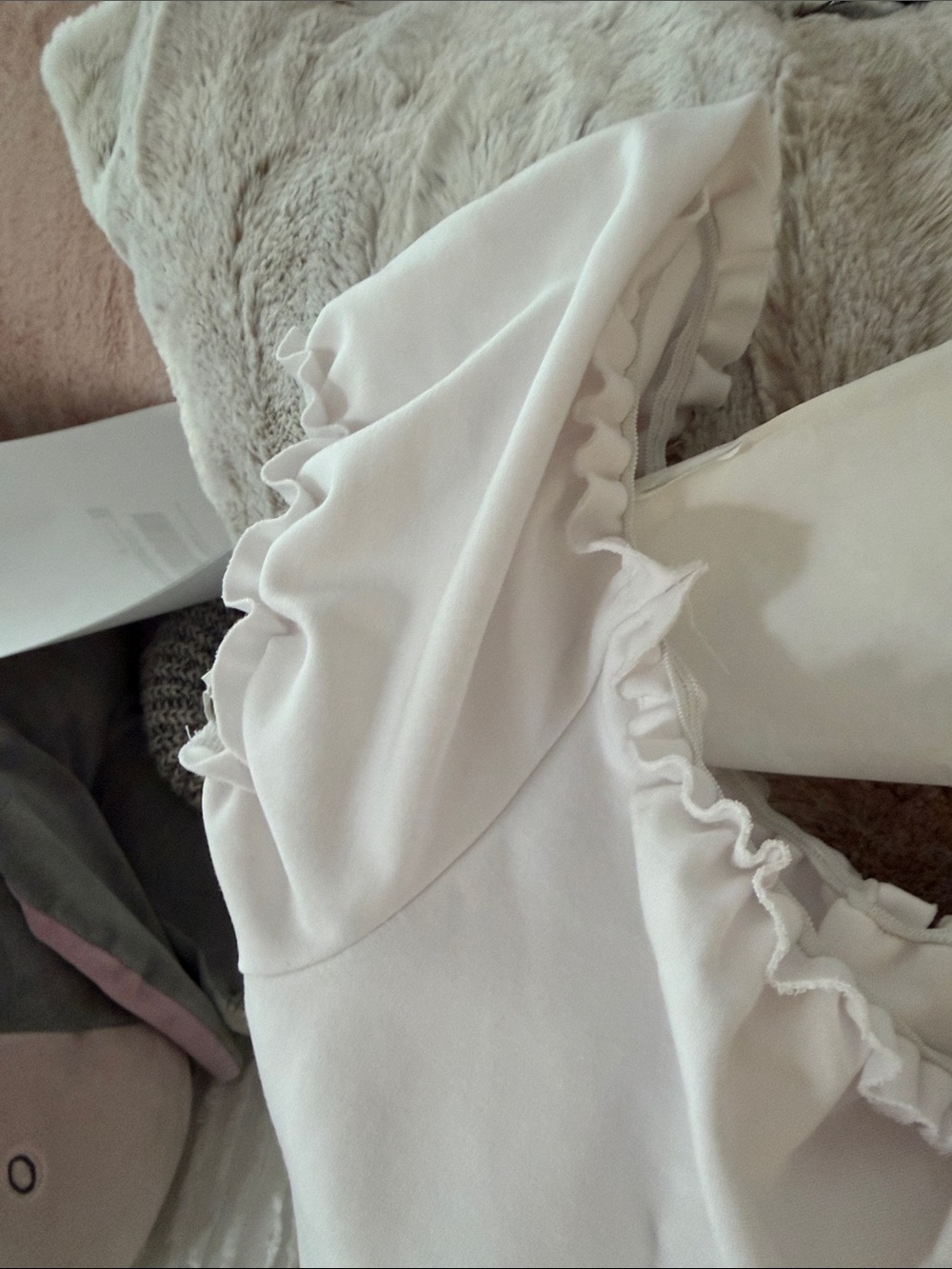 White Ruffle-Neck Dress - Picture 3 of 4